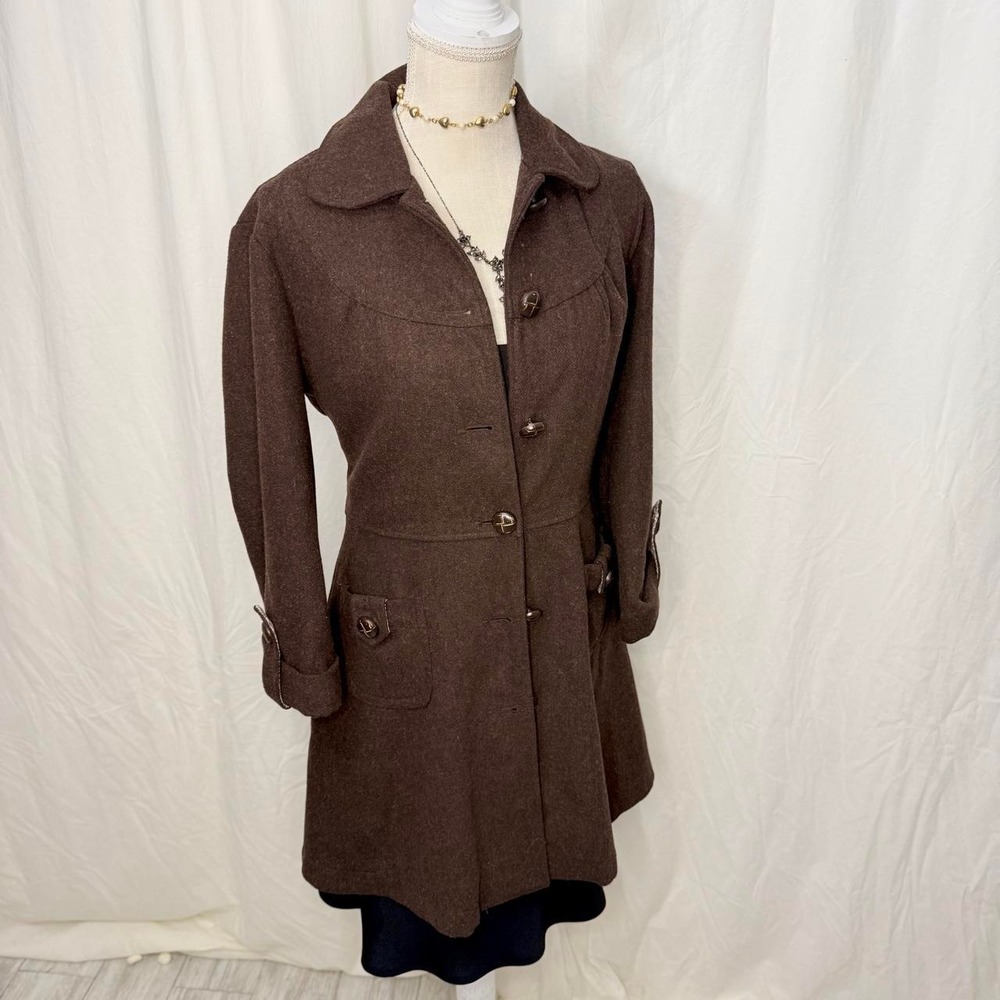 Salt & Pepper Brown Wool Blend Mod Coat — Size L
